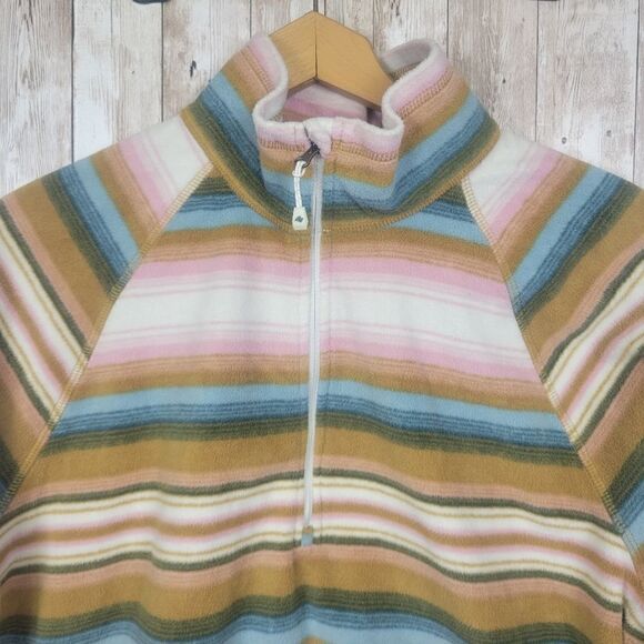 Eddie Bauer Fleece Quarter Zip Striped Pullover Sweater Pink Blue White Size XL - Picture 2 of 6